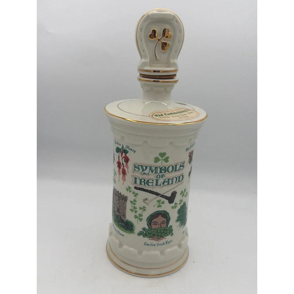 Vintage 1985 Old Commonwealth Symbols Ireland Porcelain Whiskey Decanter Empty
